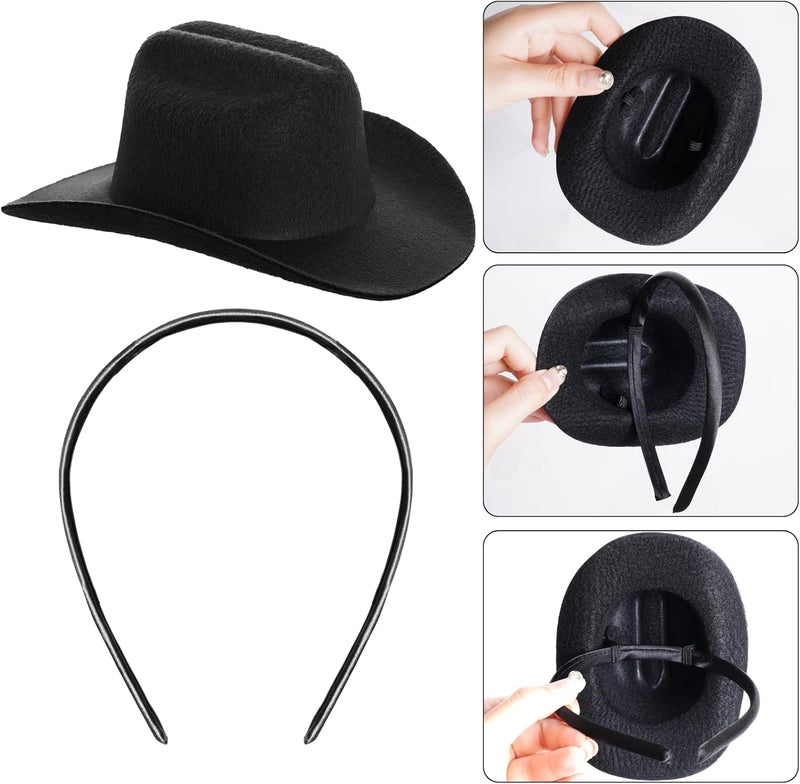 phnydreg 2Pcs Cowboy Mini Hat Headbands Cowgirl Mini Hat Headbands Accessories for Women Girls Birthday Western Cowboy Party - Image 3